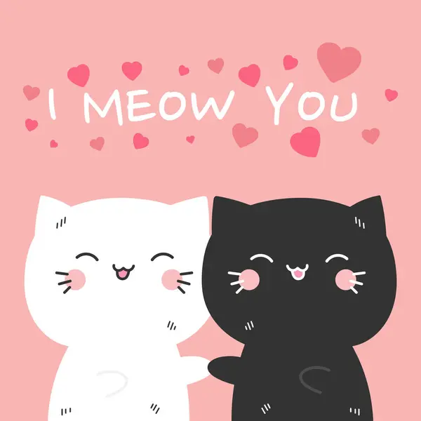 Cute Hand Drawn White Black Cats Holding Each Other Paws — Stock Vector