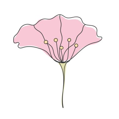 Floret Hattı çizildi. Minimalist karalama çiçeği. Vektör illüstrasyonu