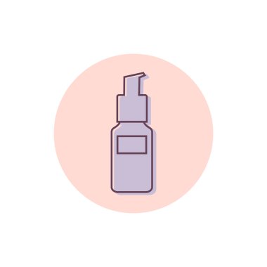 Kozmetik şişe ikonu taslağı. Yüz serumu ya da güzellik ve cilt bakımı için krem içeren bir pompa ile soyut şişe. Vektör illüstrasyonu