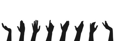 Farklı el hareketleri seti. Avuç içi açık kaldırılmış siluet kollar. Vektör illüstrasyonu