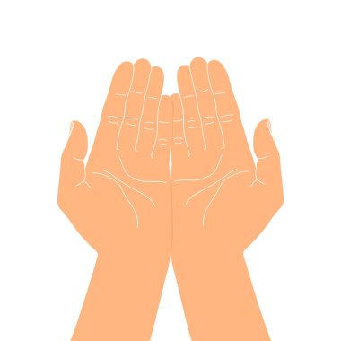 El hareketi yapmak ya da yapmak. Avuç içleri açık kaplamalı eller. Eller dikkatle bir şey tutuyor. Vektör illüstrasyonu