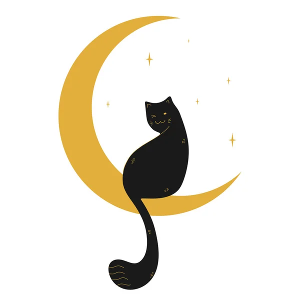 Милий Чорний Кіт Сидить Півмісяці Векторні Ілюстрації Стоковий вектор