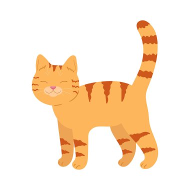 Sevimli el çizimi kırmızı tekir kedi. Zencefilli çizgi film kedisi. Vektör illüstrasyonu