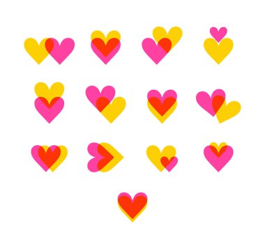 Parlak renkli kalp simgesi ayarlandı. Birleşmiş Kalpler. Kalp kalbe. Düz stil. Vektör illüstrasyonu