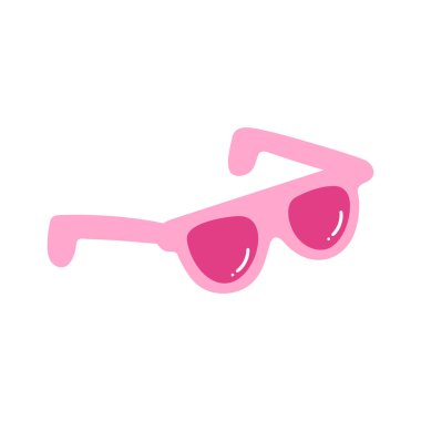 Basit el çizimi pembe güneş gözlükleri. Karalama güneş gözlüğü. Gül renkli lensler. Vektör illüstrasyonu