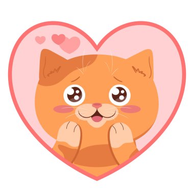 Sevimli kızıl tekir kedi aşık olmuş. Kalp şeklinde bir karikatür kedi. Vektör illüstrasyonu