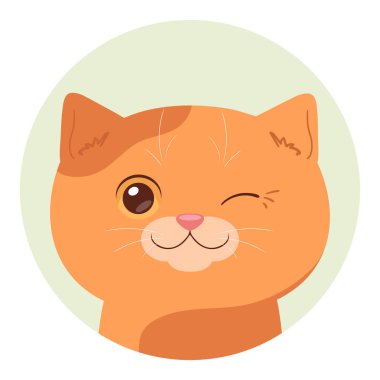 Zencefilli çizgi film kedisi göz kırpıyor. Komik ve şakacı bir kedi. Vektör illüstrasyonu