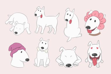 Çizgi film köpeği ve komik bir köpek teriyeri. Komik köpek karakteri. El çizimi vektör illüstrasyonu