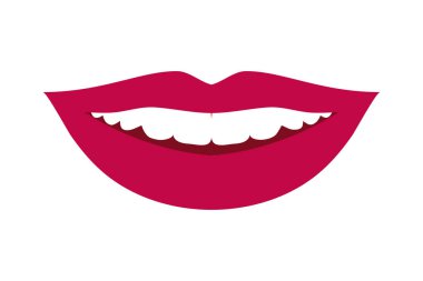 Dişleriyle gülümseyen kadın dudakları. Kadın gülüşü. Vektör illüstrasyonu