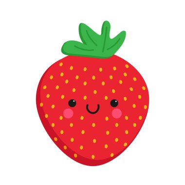 Tatlı çizgi film, gülümseyen çilek karakteri. Çocukça. Böğürtlen ikonu. Vektör illüstrasyonu