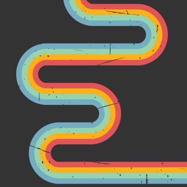 Retro vintage tarzı çizgiler. Karanlık arka planda gökkuşağı. Grunge dokusu. Vektör illüstrasyonu