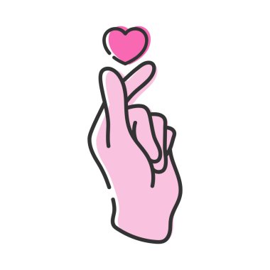 El yapımı aşk ve kalp işareti. El çabukluğu aşk çizgisi simgesi. El hareketi beyaz arka planda izole edilmiş. Vektör illüstrasyonu