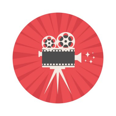 Retro video kamera amblemi. Sinema ve film yapma konsepti. Vektör illüstrasyonu 