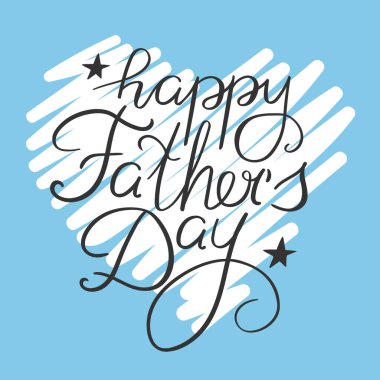 Kalp şeklinde ve el yazısı çizilmiş Babalar Günü tebrik kartın kutlu olsun. Vektör illüstrasyonu