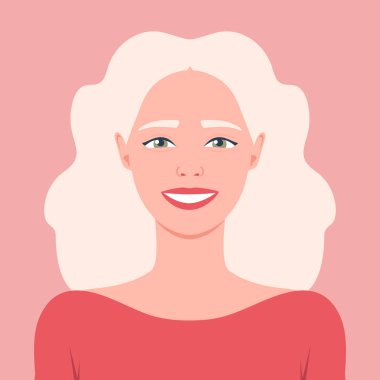 Sarı saçlı, gülümseyen genç bir kadının portresi. Sosyal medya için Avatar. Vektör illüstrasyonu