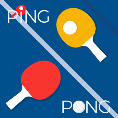 Masa tenisi ya da masa tenisi. Tenis masası, raket ve top olan masa tenisi posterleri ya da tanıtım broşürleri. Vektör illüstrasyonu