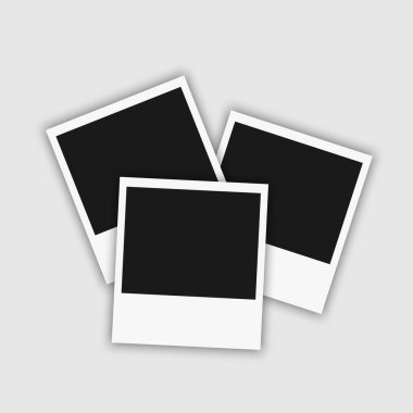 Polaroid fotoğraf çerçevesi şablonu. Bir yığın boş polaroid fotoğraf. Vektör illüstrasyonu