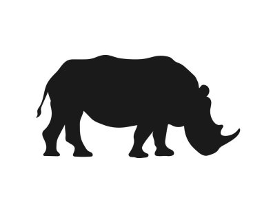 Beyaz arka planda izole edilmiş ayakta duran gergedan silueti. Gergedan gölgesi. Vektör illüstrasyonu