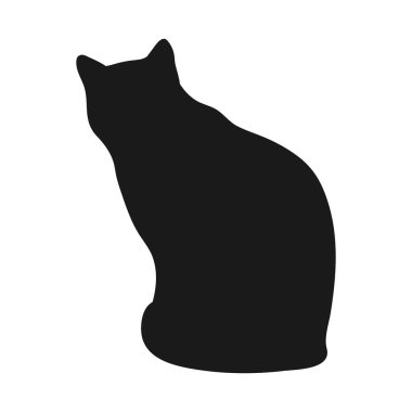 Oturan kedi silueti beyaz arka planda izole edilmiş. Hayvan gölgesi. Vektör illüstrasyonu