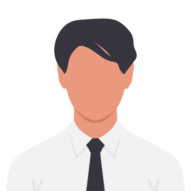 Gömlek ve kravat takan soyut yüzsüz genç adam. Ofis çalışanı ya da öğrenci erkek avatar. Vektör illüstrasyonu
