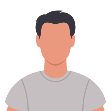 Tişörtlü soyut yüzsüz genç adam. Öğrenci erkek avatar. Vektör illüstrasyonu