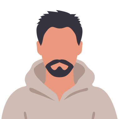 Kapüşonlu sakallı, soyut yüzsüz genç adam. Sakallı erkek avatar. Vektör illüstrasyonu