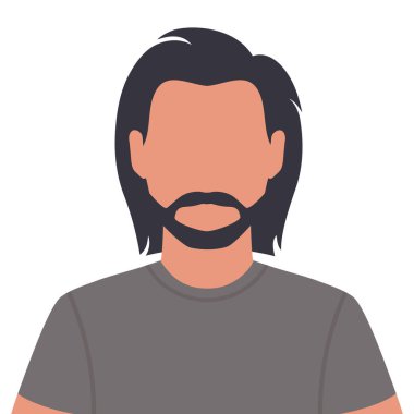 Uzun saçlı ve sakallı, soyut yüzsüz genç adam. Sakallı erkek avatar. Vektör illüstrasyonu