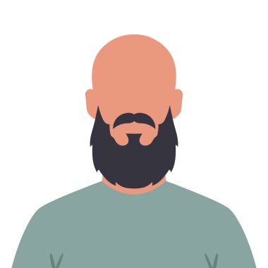 Sakallı ve bıyıklı, yüzsüz kel bir adam. Kel sakallı erkek avatar. Vektör illüstrasyonu