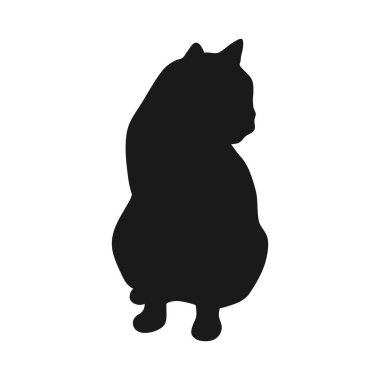 Oturan kedi silueti beyaz arka planda izole edilmiş. Kedi başka tarafa bakıyor. Kedi gölgesi. Vektör illüstrasyonu