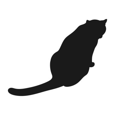 Oturan kedi silueti beyaz arka planda izole edilmiş. Arkadan bak. Kedi gölgesi. Vektör illüstrasyonu