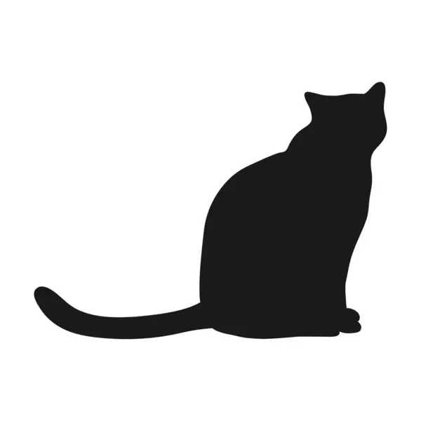Oturan kedi silueti beyaz arka planda izole edilmiş. Kedi gölgesi. Vektör illüstrasyonu