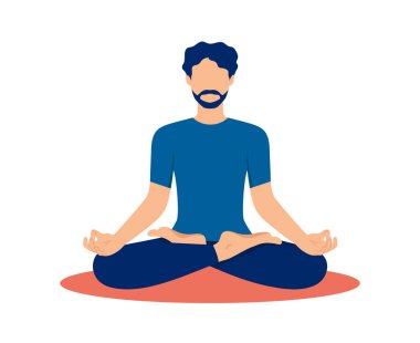 Lotus pozunda oturan yüzü olmayan sakallı adam. Sakallı meditasyon yapan erkek. Vektör illüstrasyonu