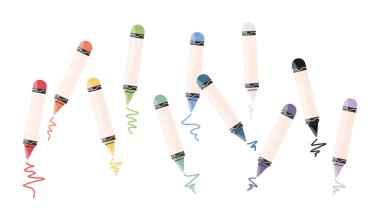 Beyaz arka planda izole edilmiş mum veya yağ pastel boya seti. Çocukça bir palet. Vektör illüstrasyonu