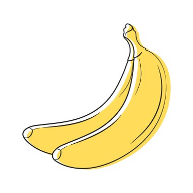 Beyaz arka planda izole edilmiş muz ana hatları. Muzlu meyve eskizi. Vektör illüstrasyonu