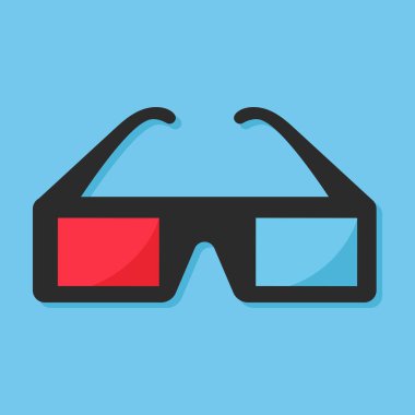 Mavi arkaplanda düz 3D gözlük simgesi. Vektör illüstrasyonu