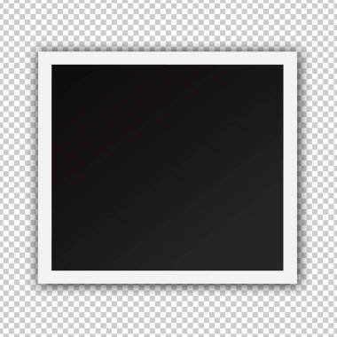 Fotoğraf çerçevesi. Şeffaf arkaplanda boş anlık fotoğraf. Vektör illüstrasyonu