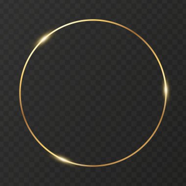 Koyu şeffaf arka planda parlak minimalist altın çerçeve. Düğün davetiyeleri için lüks altın yuvarlak sınır. Vektör illüstrasyonu