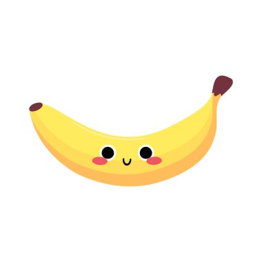 Beyaz arka planda izole edilmiş şirin gülümseyen muz karakteri. Mutlu muz meyveleri. Vektör illüstrasyonu