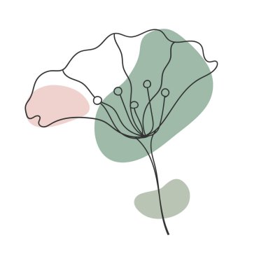 Minimalistler renkli şekillerle boyanmış çiçekleri karalarlar. Vektör illüstrasyonu 