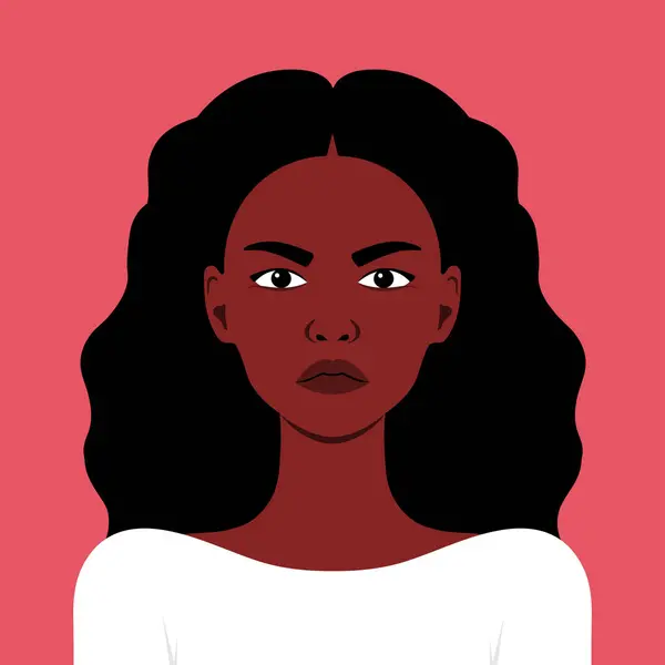 stock vector Portrait of young angry African woman. Facial expression of an anger, gloomy and wrath. Vector illustration