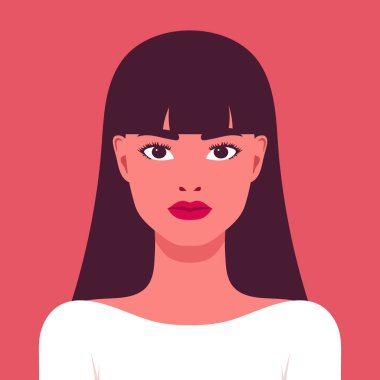 Kaküllü saç portresi olan güzel bir kadın. Portre ya da uzun saçlı bir kızın avatarı. Vektör illüstrasyonu