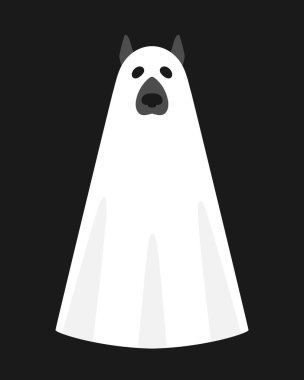 Karanlık bir arka planda hayalet köpek. Hayalet çarşaflı bir köpek. Vektör illüstrasyonu