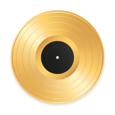 Gerçekçi gramofon altın plak plağı. Vinil kayıt simgesi beyaz arkaplanda izole edildi. Vektör illüstrasyonu