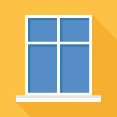 Düz stil pencere simgesi. Duvardaki pencere. Vektör illüstrasyonu