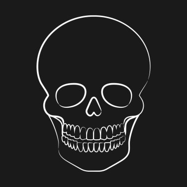 Siyah arka planda insan kafatası çizgisi. Kafatası amblemi. Vektör illüstrasyonu