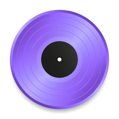 Beyaz arka planda izole edilmiş gerçekçi mor vinil plak. Müzik plağı. Vektör illüstrasyonu