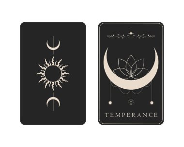 Tarot kartının ters tarafı var. Temperance Major Arcana sembolü. Tarot sembolizmi. Gizem, astroloji, ezoterik. Vektör illüstrasyonu