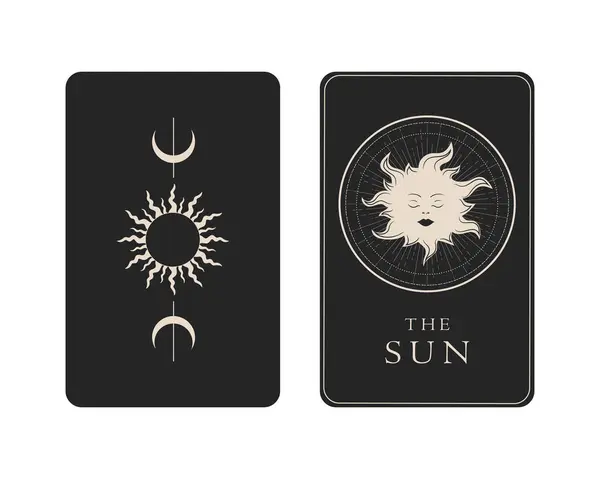 Tarot kartının ters tarafı var. Büyük Güneş Arcana sembolü. Tarot sembolizmi. Gizem, astroloji, ezoterik. Vektör illüstrasyonu