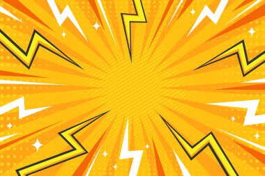 Işık, ışınlar ve noktalarla kaplı parlak bir çizgi roman kapağı. Retro tarzı dinamik arkaplan. Vektör illüstrasyonu