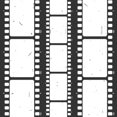 Beyaz arka planda eski bir film şeridi. Film karesi. Sinema ve film yapma konsepti. Vektör illüstrasyonu
